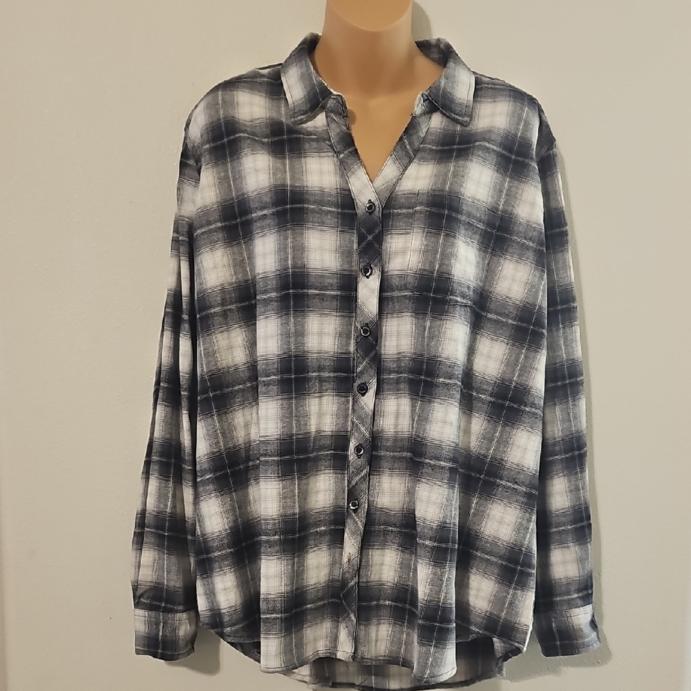 Weatherproof Vintage Black & White Plaid Casual Button-Down Shirt XL